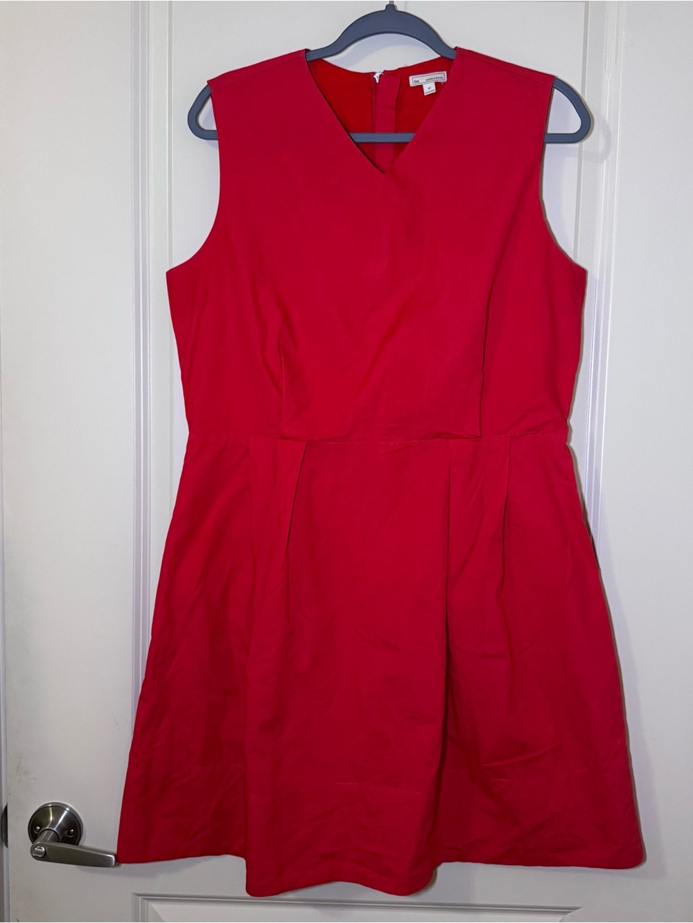 Gap Red Fit & Flare V-Neck Sleeveless Poplin Cotton Zip Pleated Dress 12